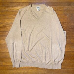 LLBean Mens XL Tall V Neck Sweater Cotton Cashmere‎ Tan Long Sleeve Casual